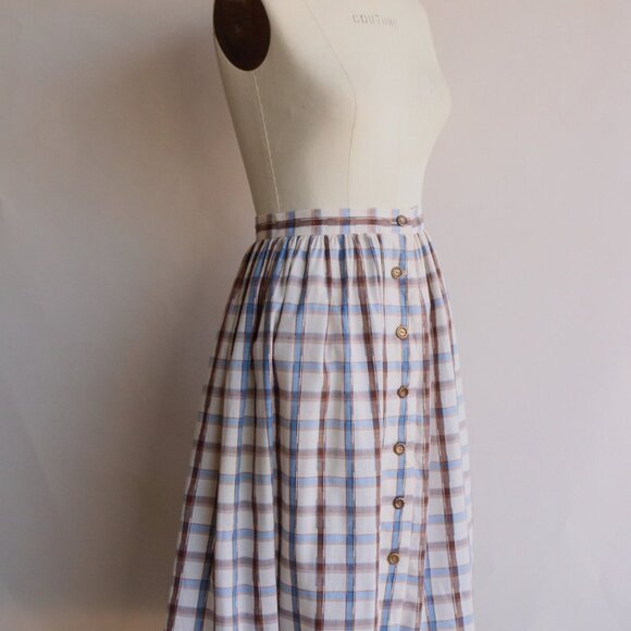Vintage 1960s 1970s Skirt, Plaid Blue and Brown Check Tartan Full Circle Skirt - Picture 5 of 10